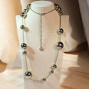 R.J. Graziano Gold Tone Ball Station Necklace – 42” Long Designer Bead Chain